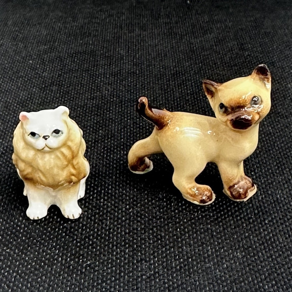 Lot 2 Bone China Ceramic Persian Cat Siamese Hagan Renaker Figurine Miniature